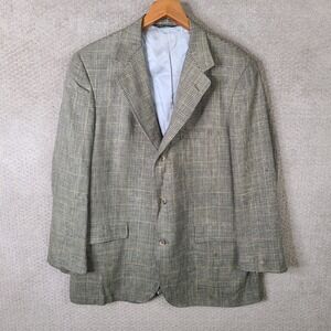 Vintage Southwick Jacket Mens 44T Beige‎ Plaid Blazer Sport Coat 3 Button USA